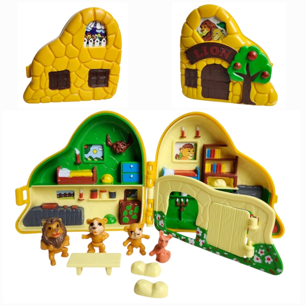 Vintage 1990s Polly Pocket-style playset, resembling a Lion King Den Playset
